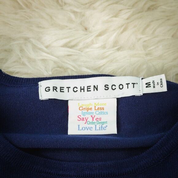 Gretchen Scott Size Medium M Navy Blue Crew Scoop Neck Vented Pullover Sweater - Picture 4 of 6